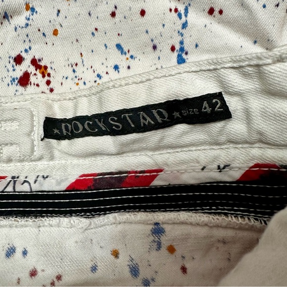 Rockstar Mens Sz 42 White Paint Splatter Denim Jeans Streetwear Distressed Urban - Picture 11 of 13